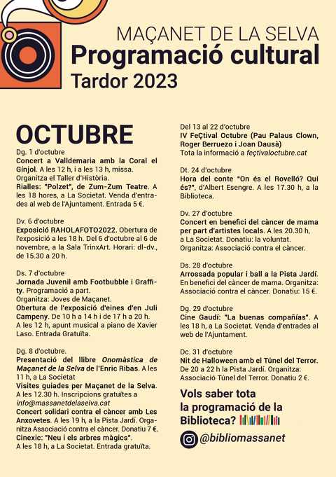 Programació cultural: tardor 2023